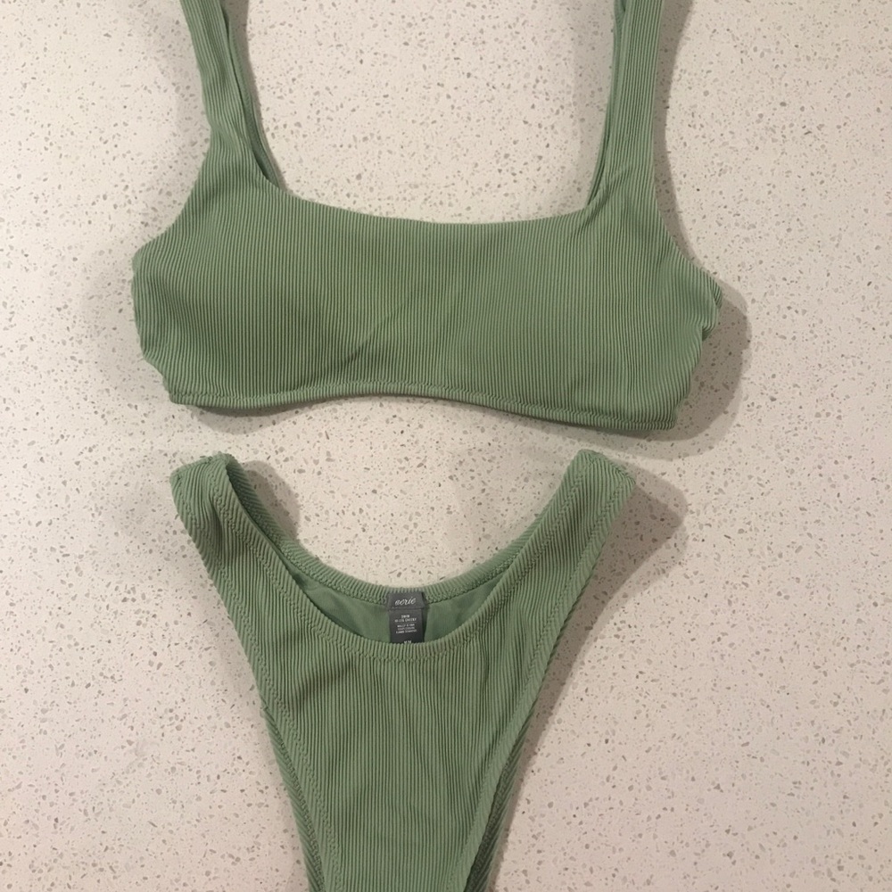 Sage ribbed Aerie bikini set (worn)